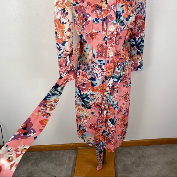 Zara SS18 Pink Floral Print Belted Shirt Midi Dress Size XS Button Tie Waist - Picture 16 of 16